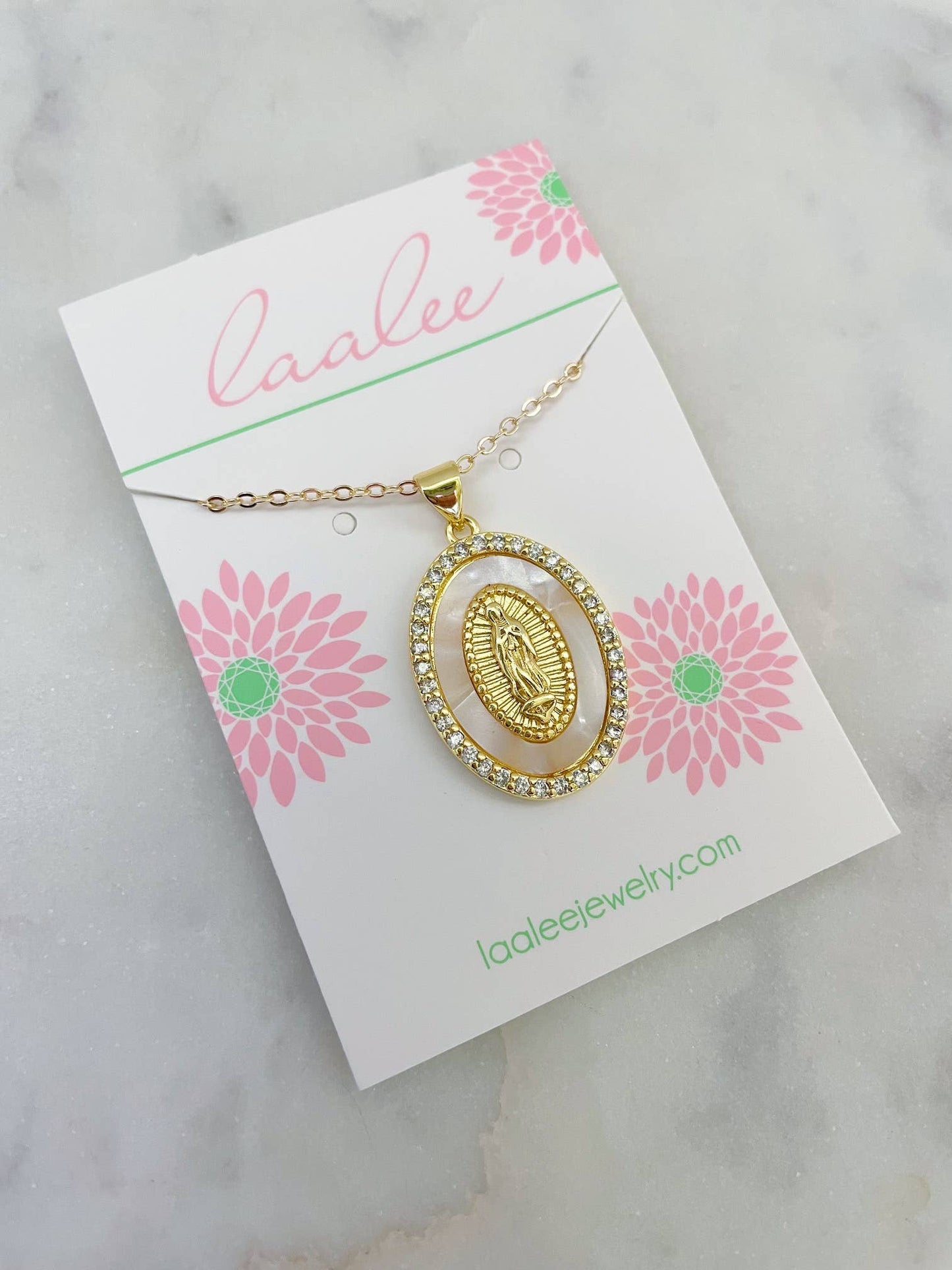 Cream Mary Jewelry, Pendant Necklace, Gold Religious Jewelry