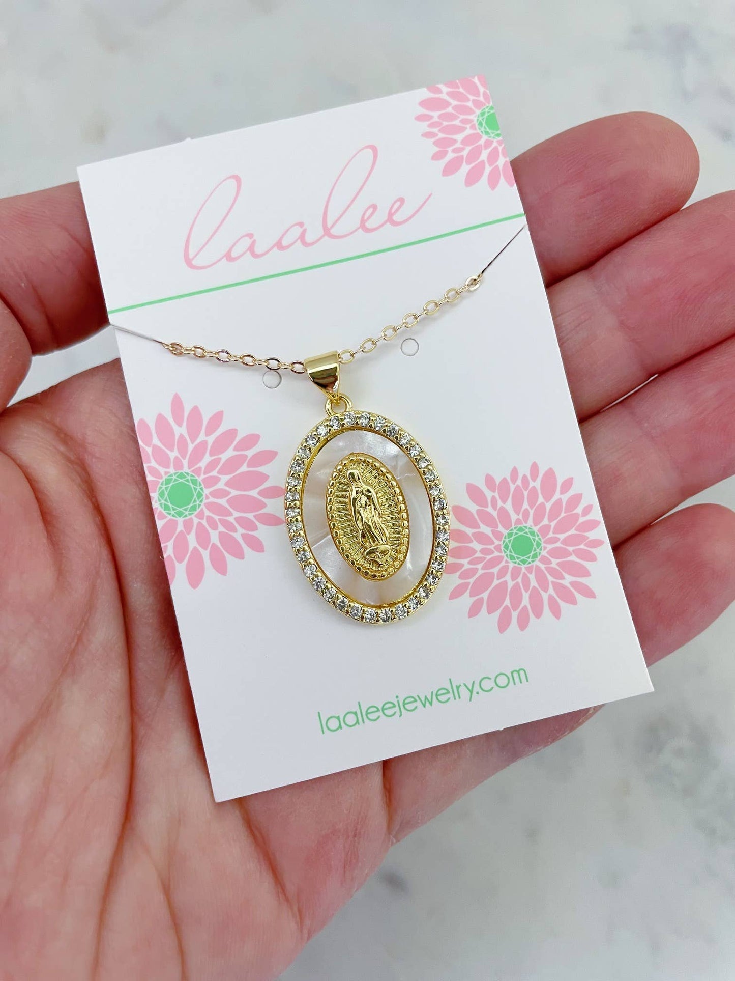 Cream Mary Jewelry, Pendant Necklace, Gold Religious Jewelry