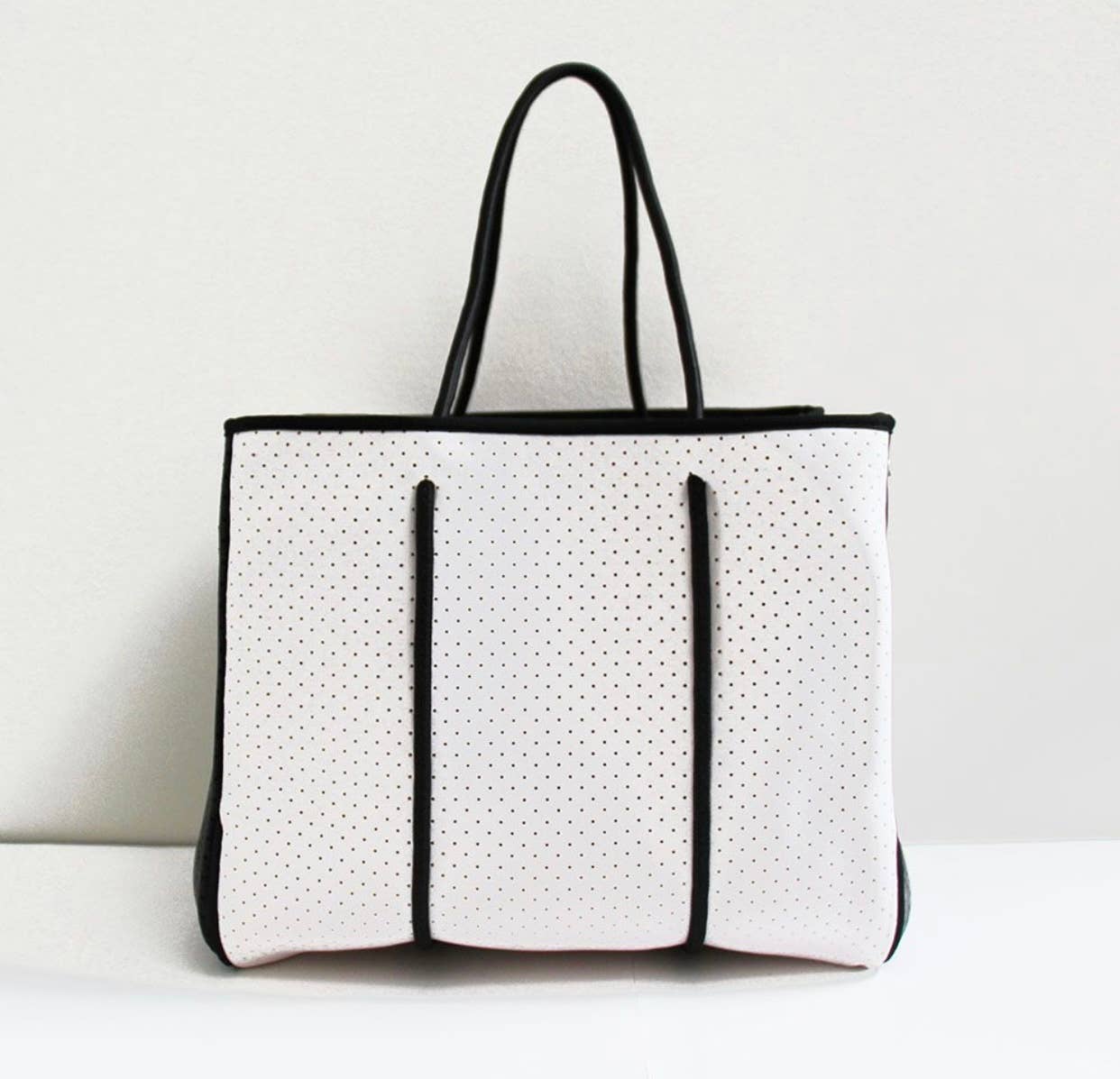 The Ella Tote Winter White Neoprene W/pink Stripe