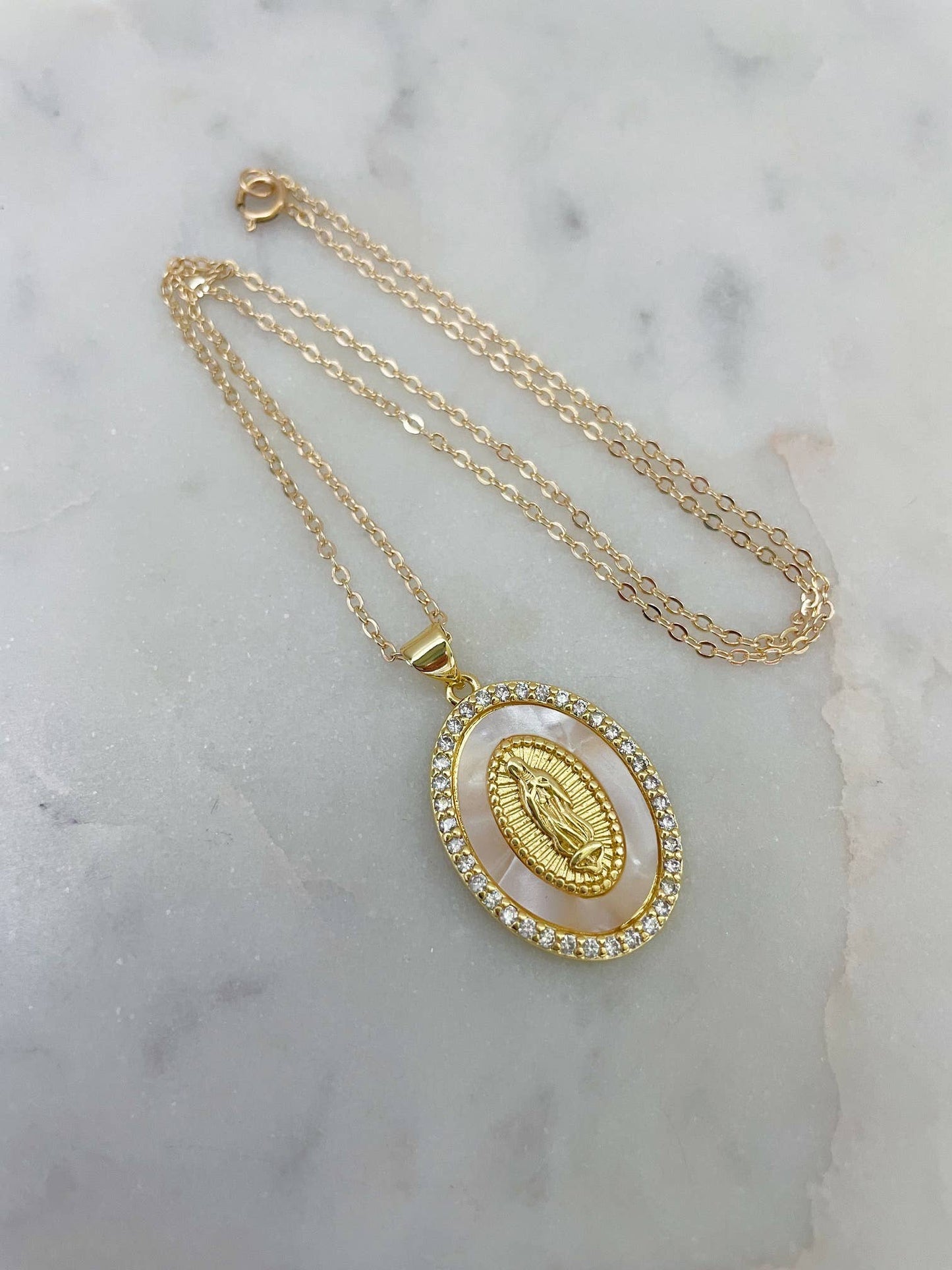 Cream Mary Jewelry, Pendant Necklace, Gold Religious Jewelry