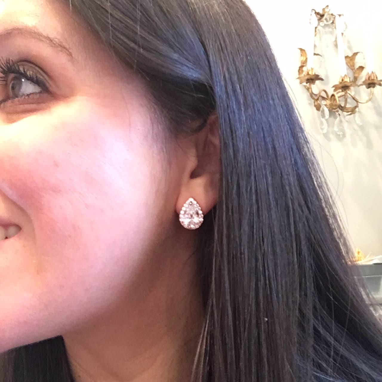 Crystal Teardrop Stud Earrings, CZ Stud Earrings, Bridal