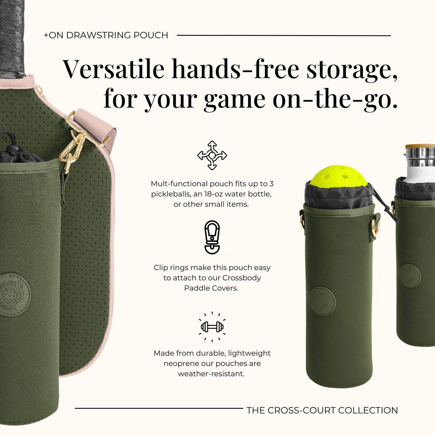 Drawstring Pickleball Water Bottle Holder- 2 color options