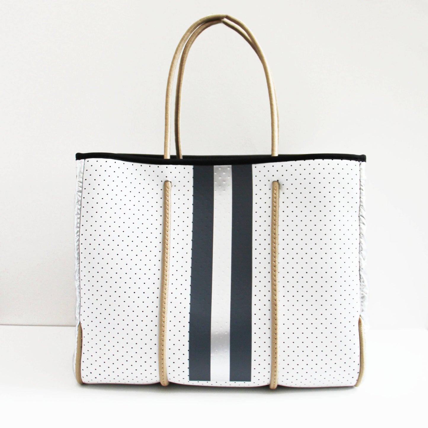 The Ella Neoprene Tote white with Silver Quilted sides