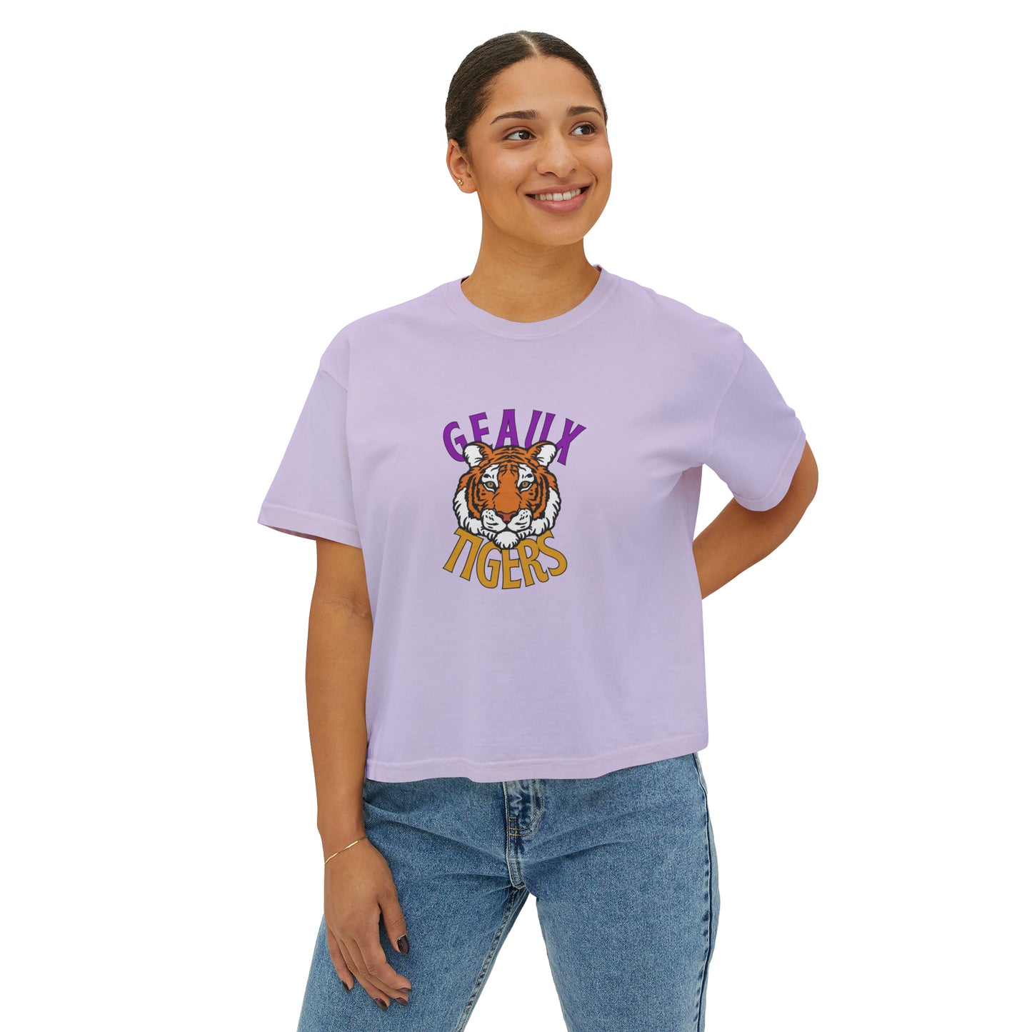 Gameday, Geaux Tigers, Purple and Gold, Comfort Colors, College Teams, Women's Boxy Tee