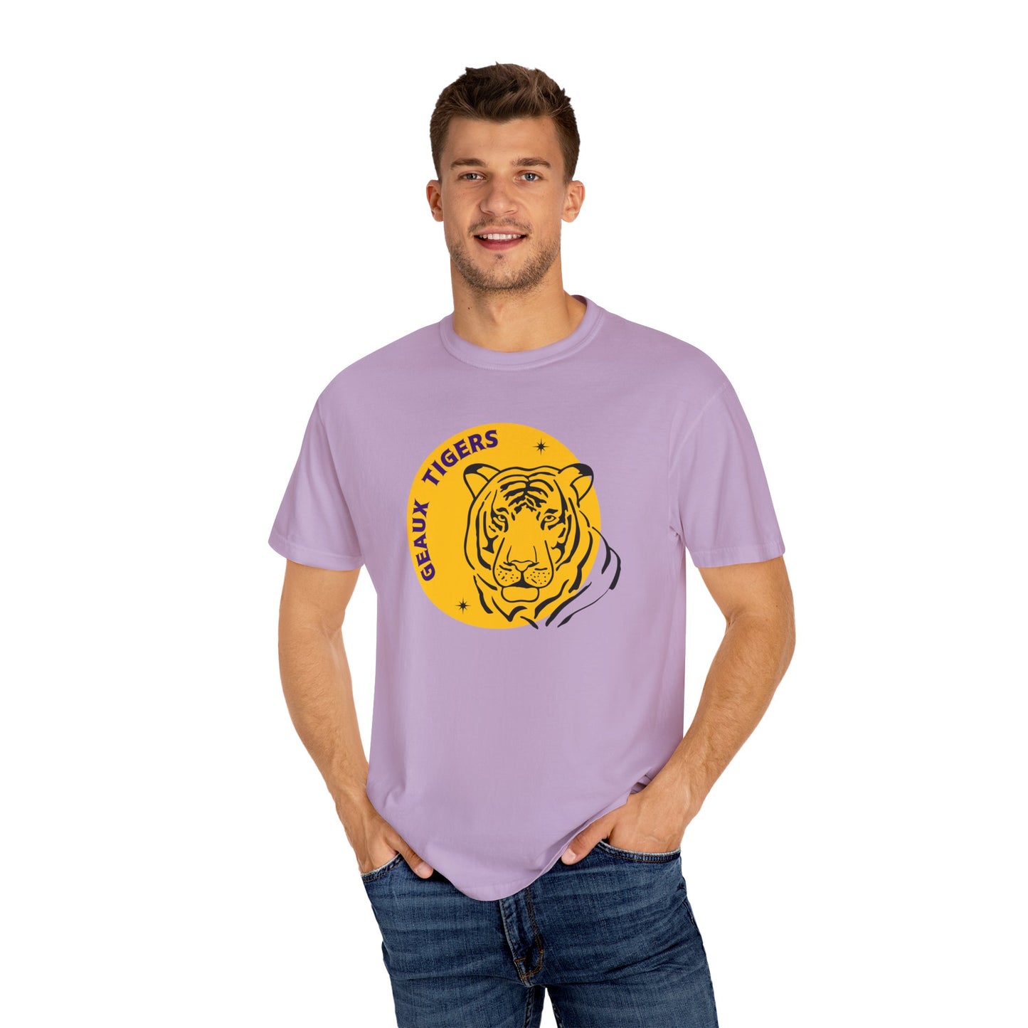 Purple and Gold, Football, Baseball, Basketball,Geaux Tigers, Gameday, Unisex Garment-Dyed T-shirt