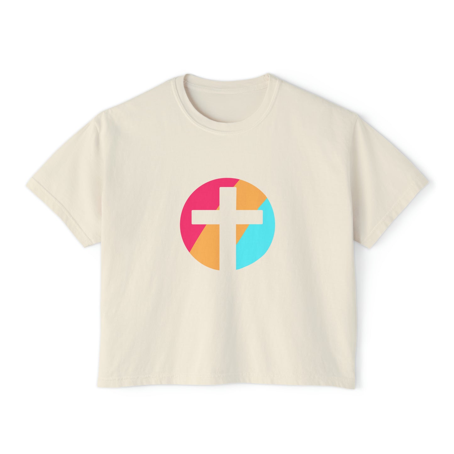 Christian, Multi Colored, Cross, Women's Boxy Tee in Several Colors, Comfort Colors