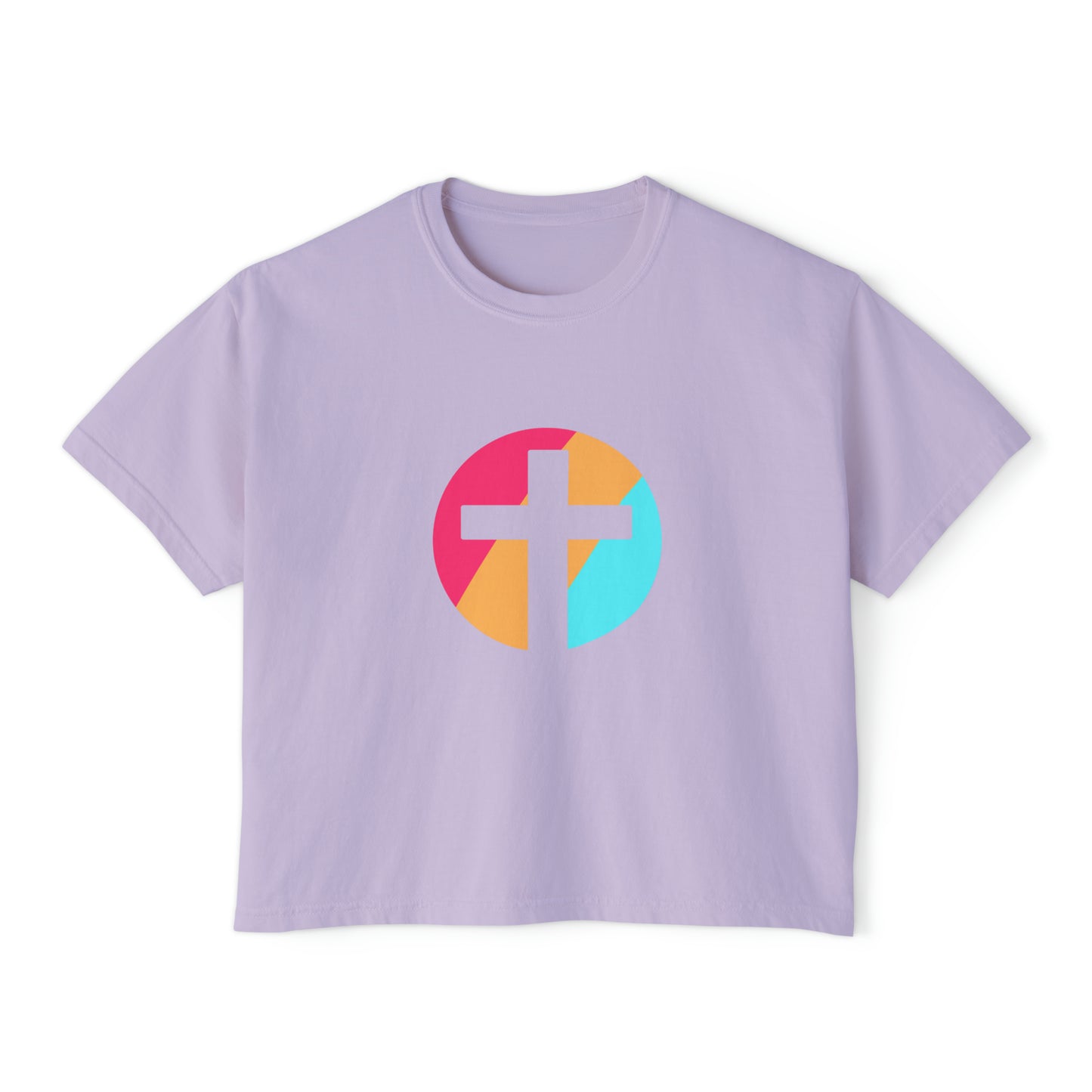 Christian, Multi Colored, Cross, Women's Boxy Tee in Several Colors, Comfort Colors