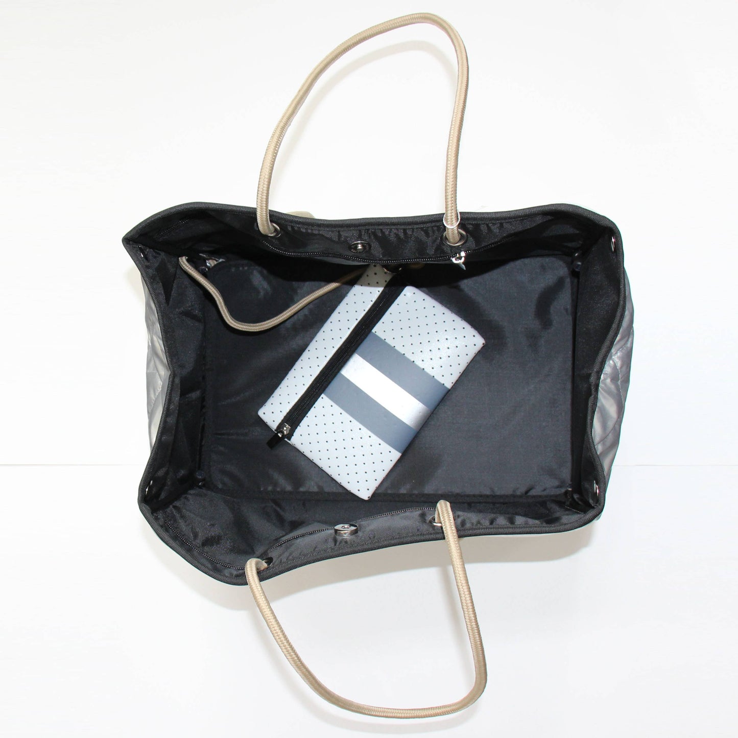 The Ella Neoprene Tote white with Silver Quilted sides