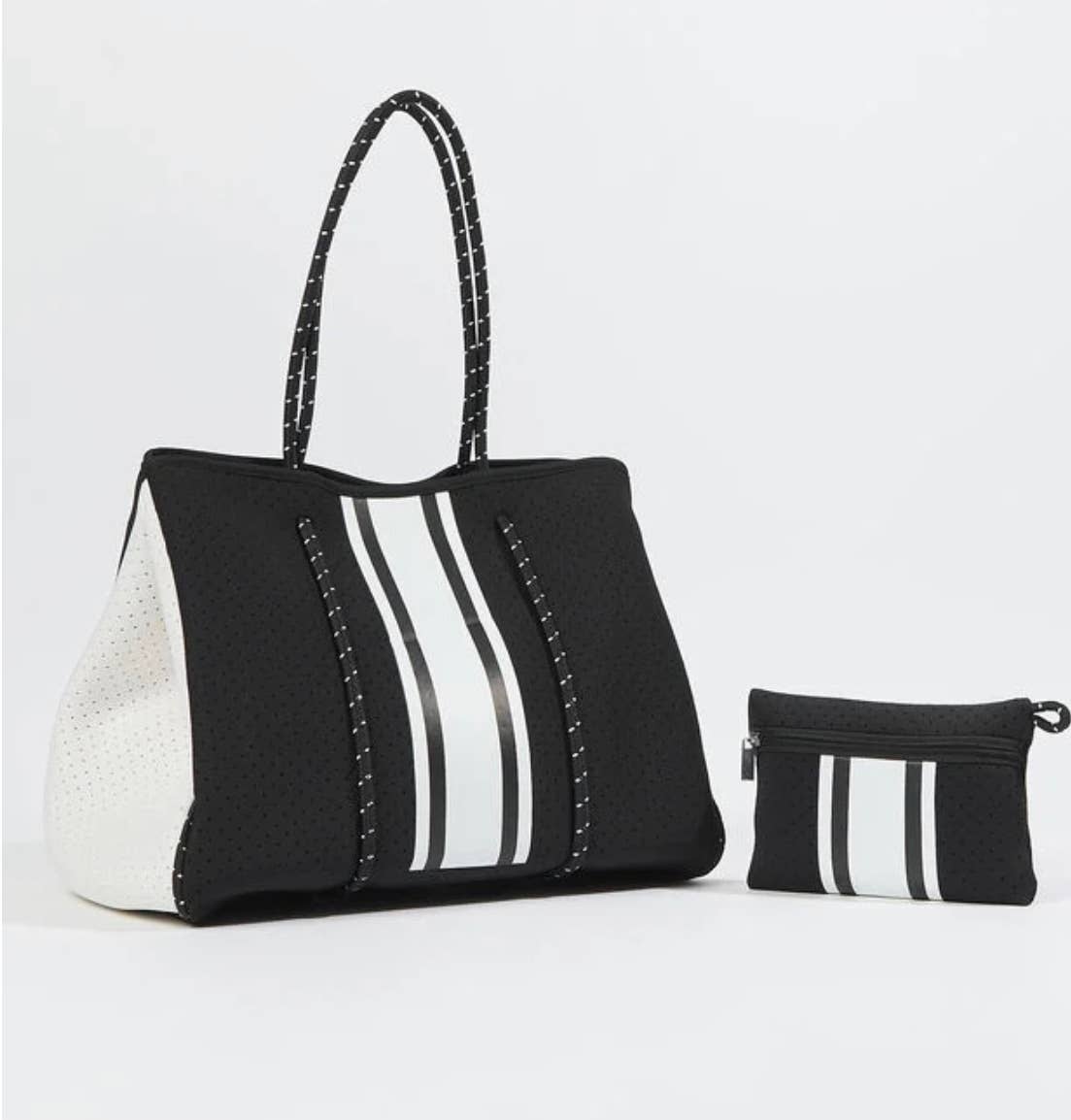 The Ella Tote Black With White Stripes