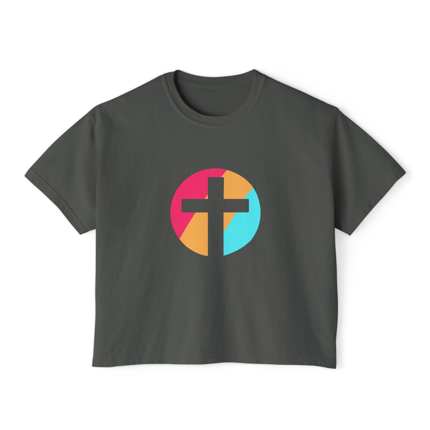 Christian, Multi Colored, Cross, Women's Boxy Tee in Several Colors, Comfort Colors