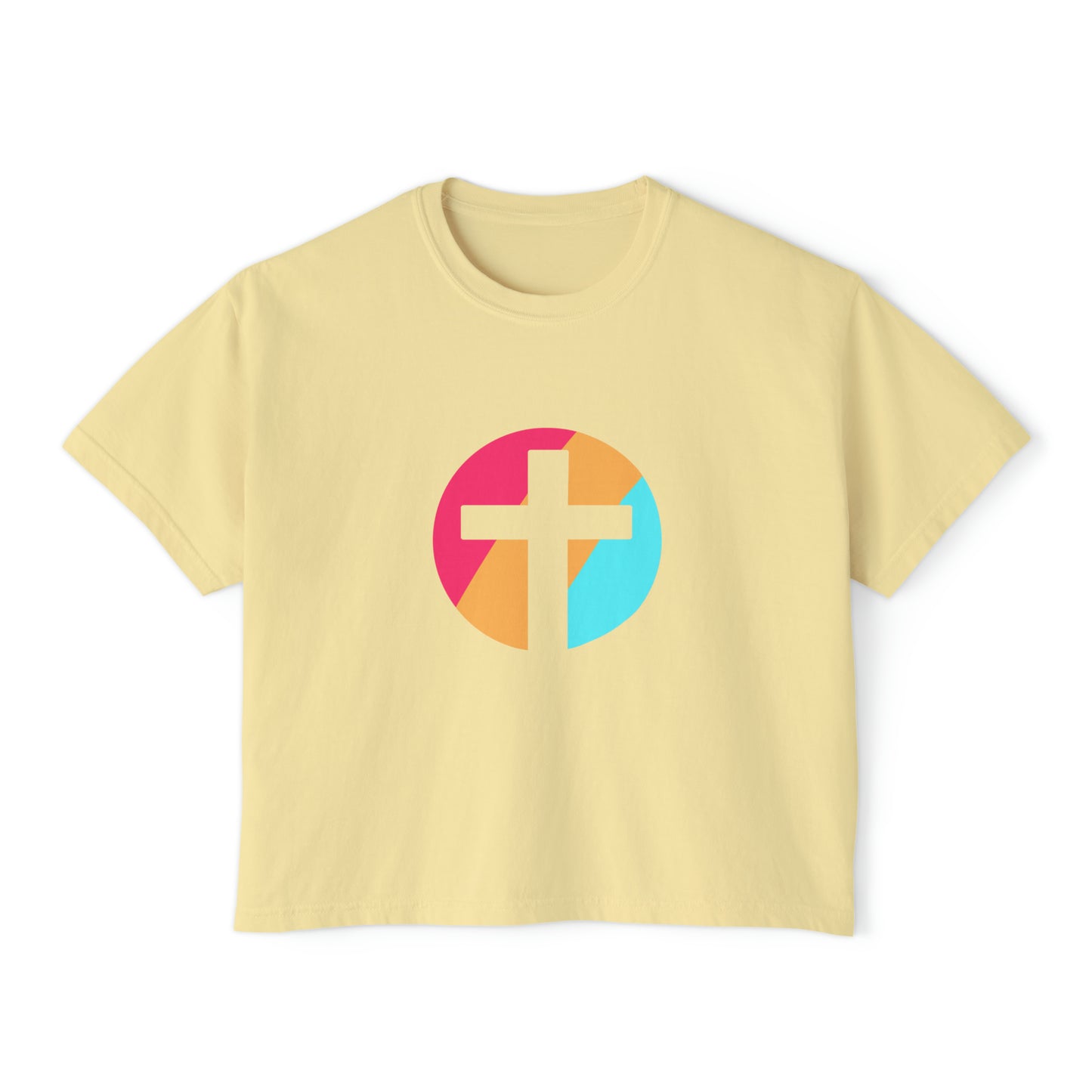 Christian, Multi Colored, Cross, Women's Boxy Tee in Several Colors, Comfort Colors