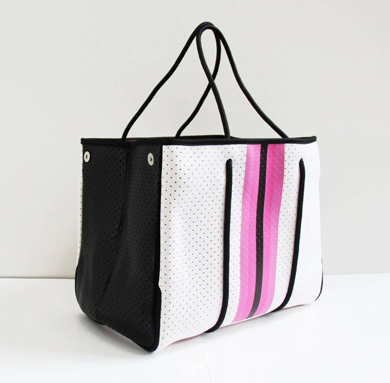 The Ella Tote Winter White Neoprene W/pink Stripe