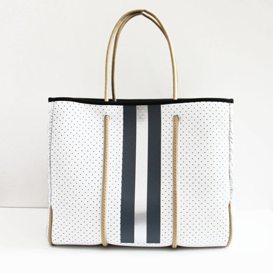 The Ella Neoprene Tote white with Silver Quilted sides