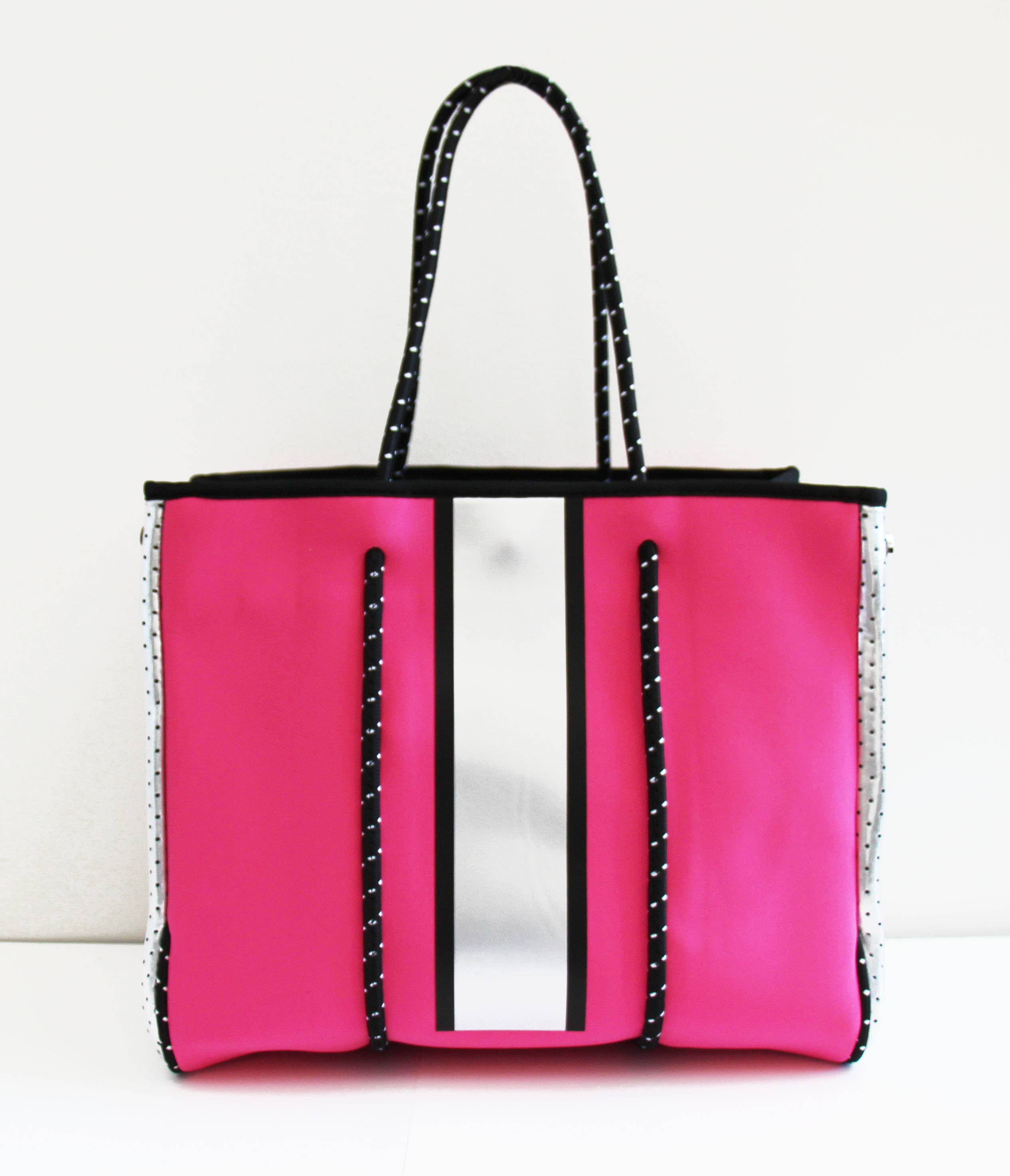 Neoprene Ella Tote hot pink with silver good Stripe